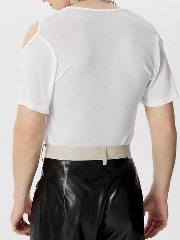 Mens Mesh Off-Shoulder V-Neck T-Shirt SKUK66766 sold by Incerunmen product image thumbnail 2