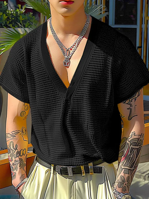 Mens Mesh V-Neck Short Sleeve T-Shirt SKUK65490 sold by Incerunmen