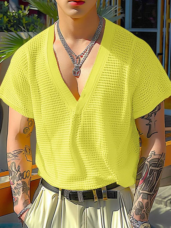 Mens Mesh V-Neck Short Sleeve T-Shirt SKUK65490 sold by Incerunmen product image thumbnail 2