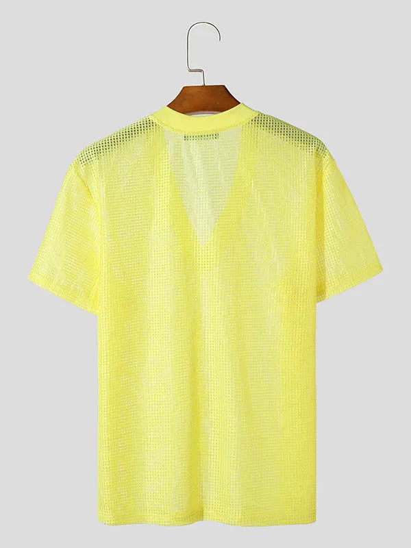 Mens Mesh V-Neck Short Sleeve T-Shirt SKUK65490 sold by Incerunmen product image thumbnail 5