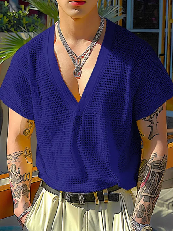 Mens Mesh V-Neck Short Sleeve T-Shirt SKUK65490 sold by Incerunmen product image thumbnail 3