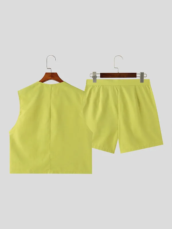 Mens Solid Color Cropped Two Pieces Outfit SKUK65717 sold by Incerunmen product image thumbnail 5