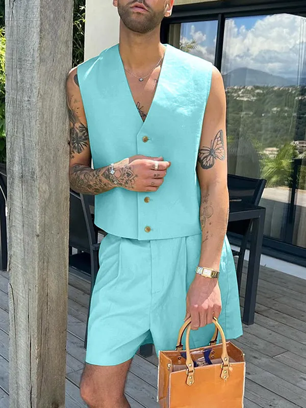 Mens Solid Color Cropped Two Pieces Outfit SKUK65717 sold by Incerunmen product image thumbnail 3