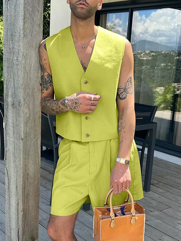 Mens Solid Color Cropped Two Pieces Outfit SKUK65717 sold by Incerunmen product image thumbnail 2