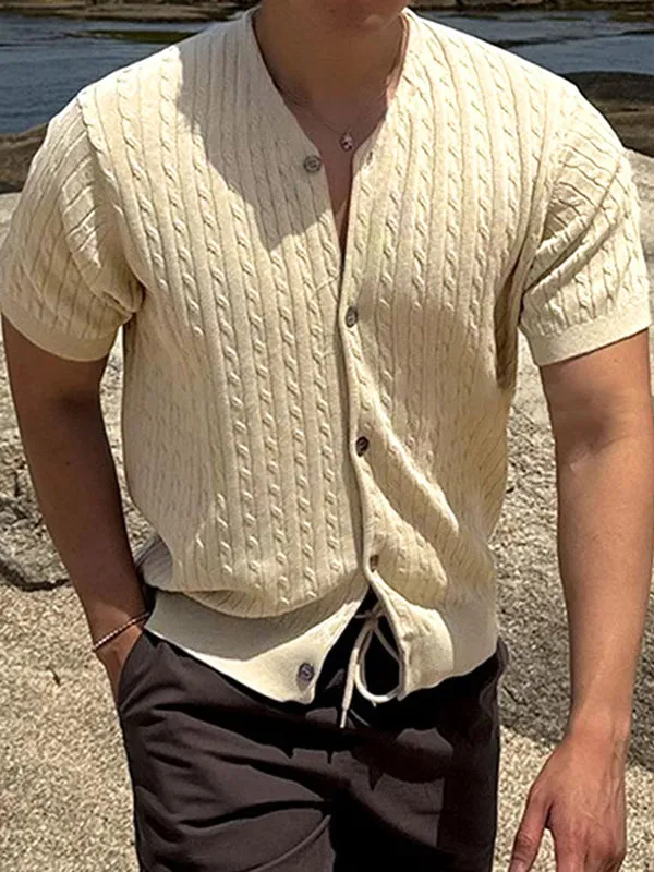 Mens Cable Knit Short Sleeve Shirt SKUK66769 sold by Incerunmen product image thumbnail 3