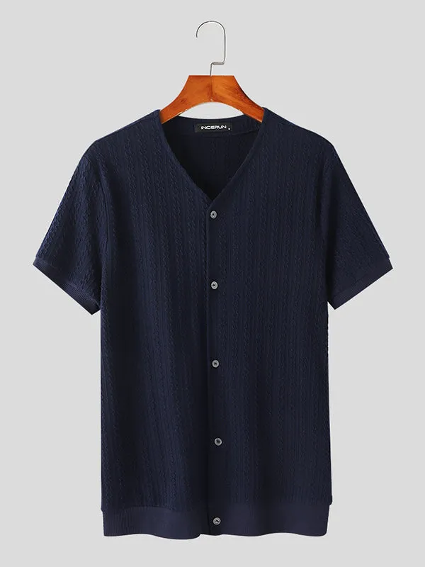 Mens Cable Knit Short Sleeve Shirt SKUK66769 sold by Incerunmen product image thumbnail 4