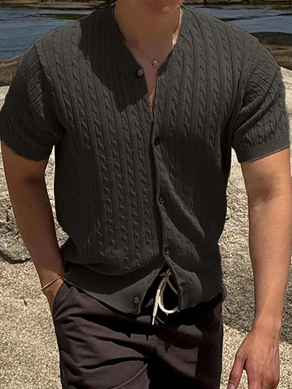 Mens Cable Knit Short Sleeve Shirt SKUK66769 sold by Incerunmen product image thumbnail 2