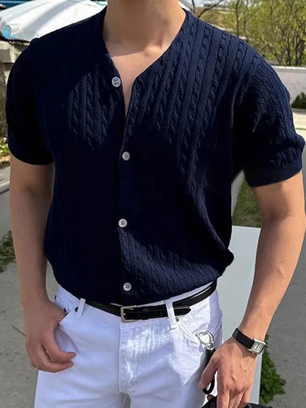 Mens Cable Knit Short Sleeve Shirt SKUK66769 sold by Incerunmen