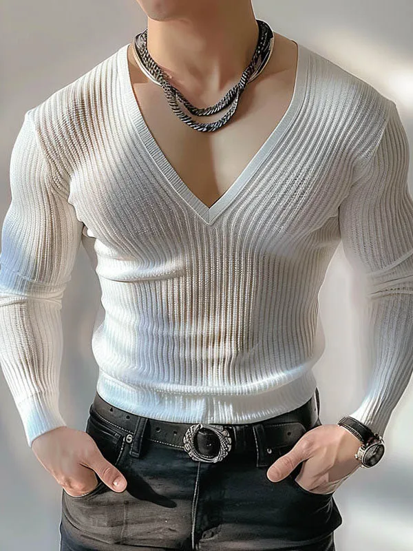 Mens Fashion Fitted Knit V-neck T-shirt SKUK68898 sold by Incerunmen