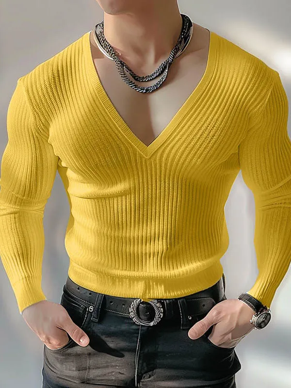 Mens Fashion Fitted Knit V-neck T-shirt SKUK68898 sold by Incerunmen product image thumbnail 2
