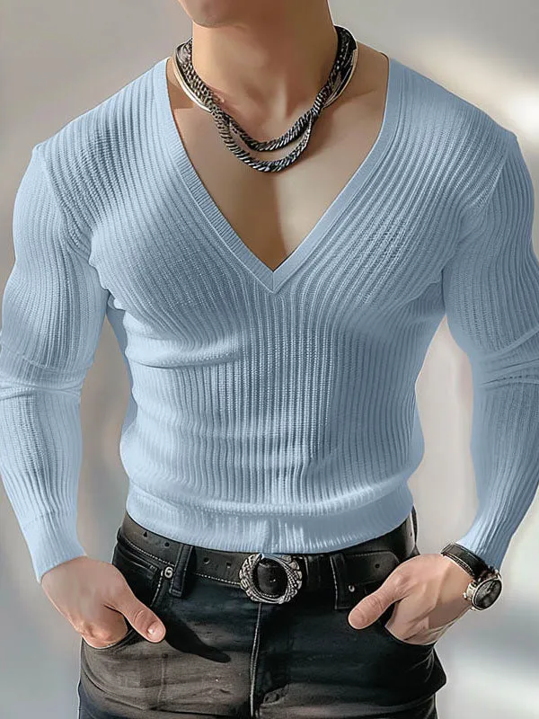 Mens Fashion Fitted Knit V-neck T-shirt SKUK68898 sold by Incerunmen product image thumbnail 3