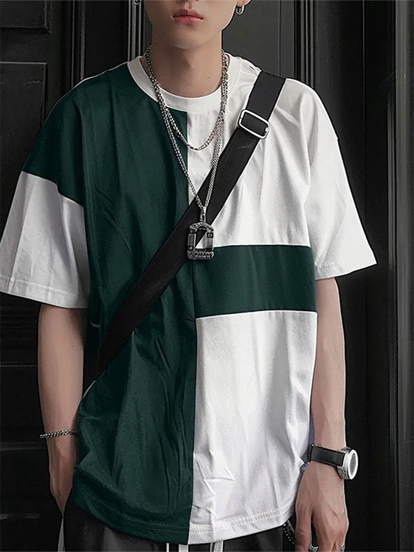 Mens Contrasting Crew Neck Short Sleeve T-Shirt SKUK67034 sold by Incerunmen