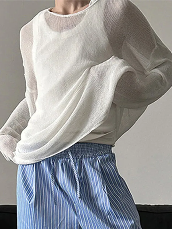 Mens Relaxed Fit Hollow Knit Long Sleeve T-Shirt SKUK65471 sold by Incerunmen