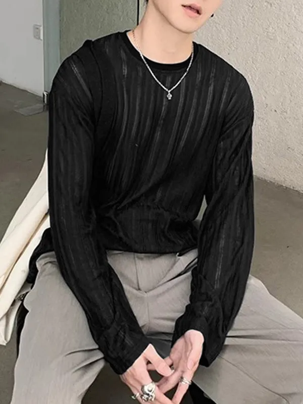 Mens Textured Vertical Stripe Long Sleeve T-shirt SKUK66398 sold by Incerunmen product image thumbnail 5