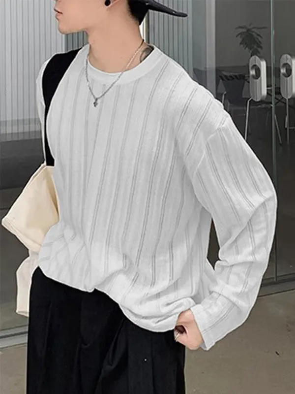 Mens Textured Vertical Stripe Long Sleeve T-shirt SKUK66398 sold by Incerunmen product image thumbnail 4