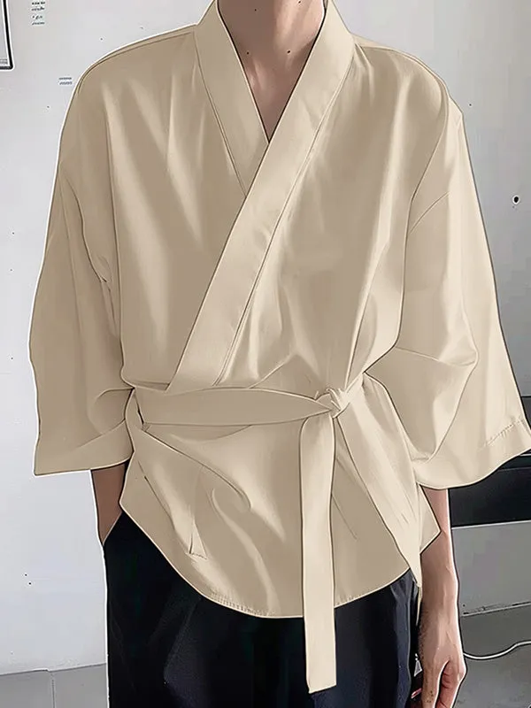 Mens Solid Color V-Neck Tie 3/4 Sleeve Cardigan SKUK65476 sold by Incerunmen product image thumbnail 3