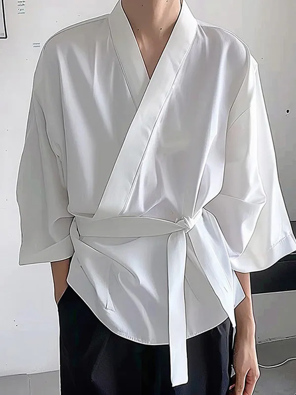 Mens Solid Color V-Neck Tie 3/4 Sleeve Cardigan SKUK65476 sold by Incerunmen product image thumbnail 2