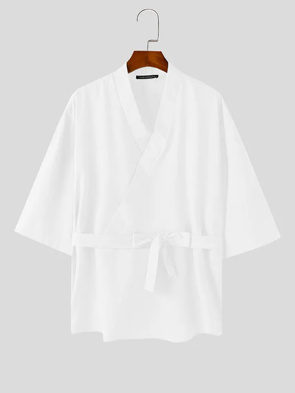 Mens Solid Color V-Neck Tie 3/4 Sleeve Cardigan SKUK65476 sold by Incerunmen product image thumbnail 4