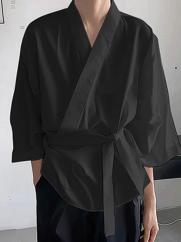 Mens Solid Color V-Neck Tie 3/4 Sleeve Cardigan SKUK65476 sold by Incerunmen