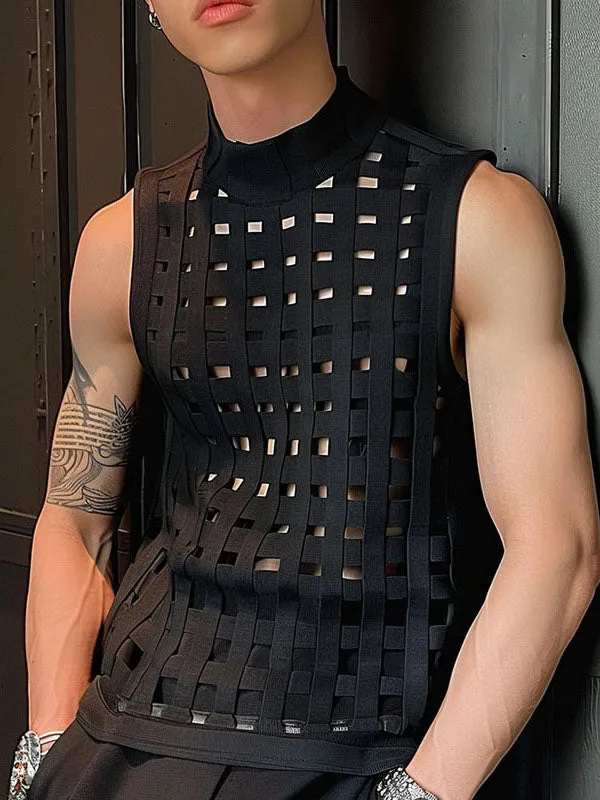 Mens Burn out Mesh Striped Sleeveless Tank SKUK63939 sold by Incerunmen