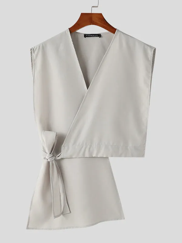 Mens Solid Irregular Slanting Lapel Sleeveless Waistcoat SKUK63090 sold by Incerunmen product image thumbnail 4