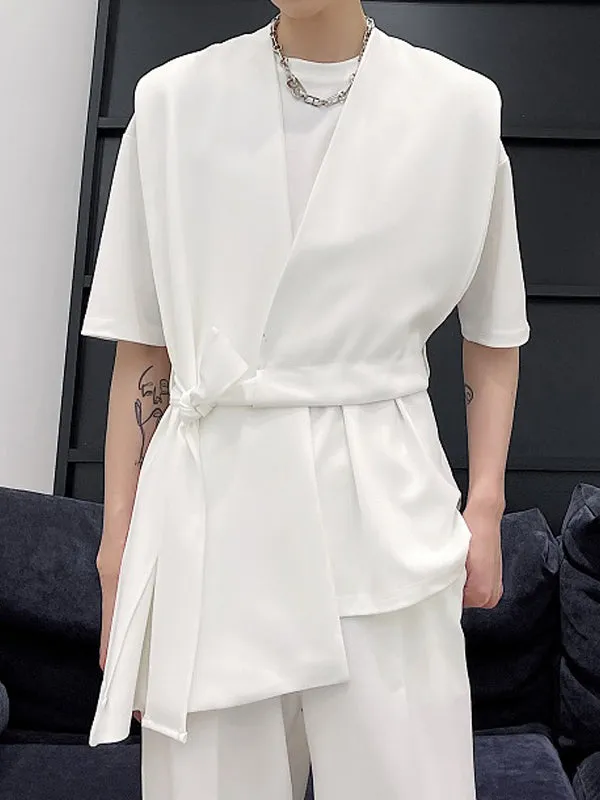 Mens Solid Irregular Slanting Lapel Sleeveless Waistcoat SKUK63090 sold by Incerunmen product image thumbnail 2