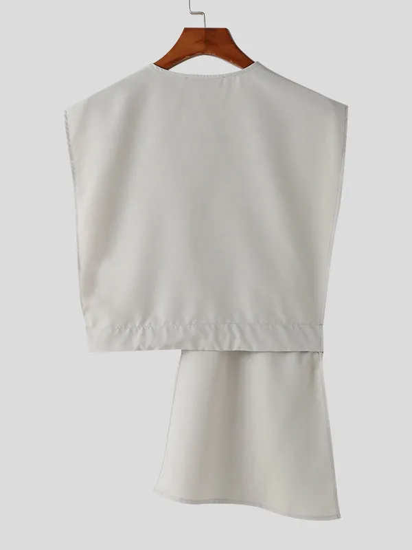 Mens Solid Irregular Slanting Lapel Sleeveless Waistcoat SKUK63090 sold by Incerunmen product image thumbnail 5