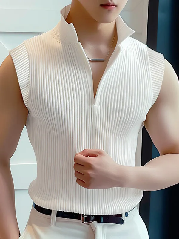 Mens Solid Knit Textured Notched Neck Vest SKUK64843 sold by Incerunmen product image thumbnail 2