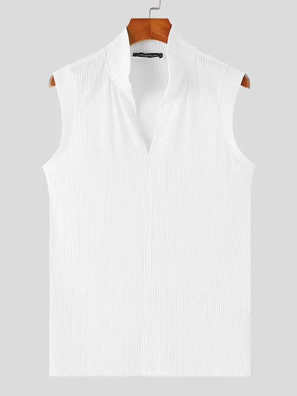 Mens Solid Knit Textured Notched Neck Vest SKUK64843 sold by Incerunmen product image thumbnail 3