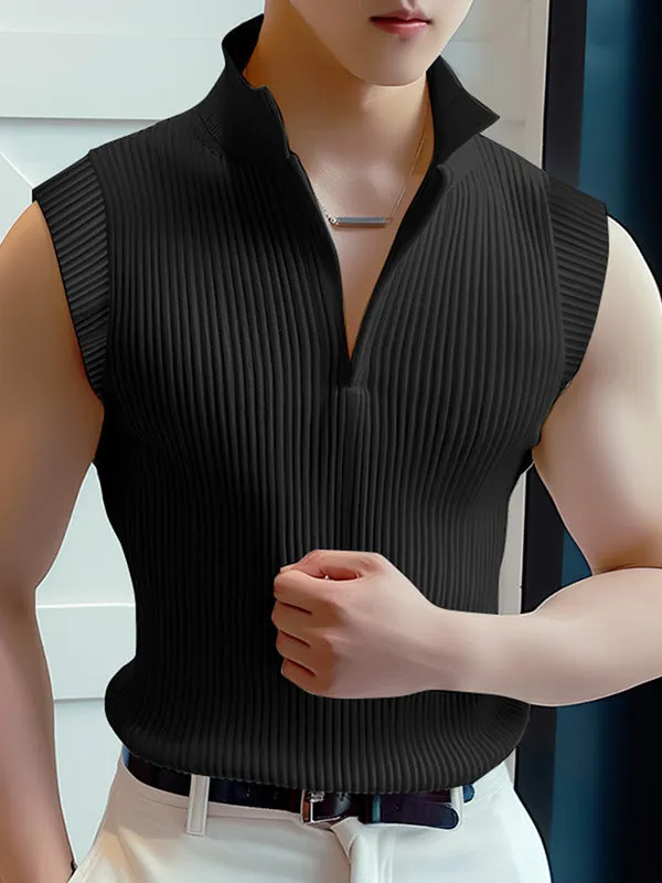 Mens Solid Knit Textured Notched Neck Vest SKUK64843 sold by Incerunmen
