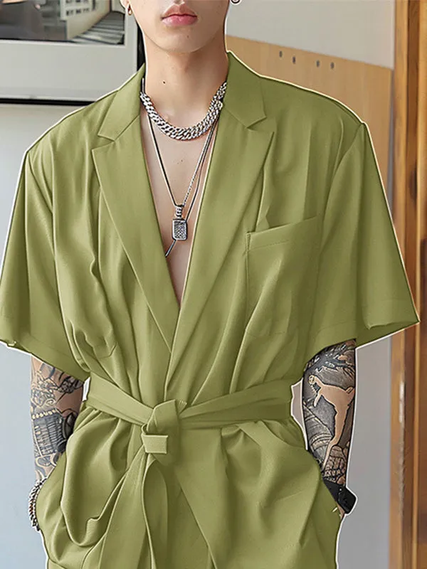 Mens Solid Short Sleeve Two Pieces Outfits SKUK61910 sold by Incerunmen