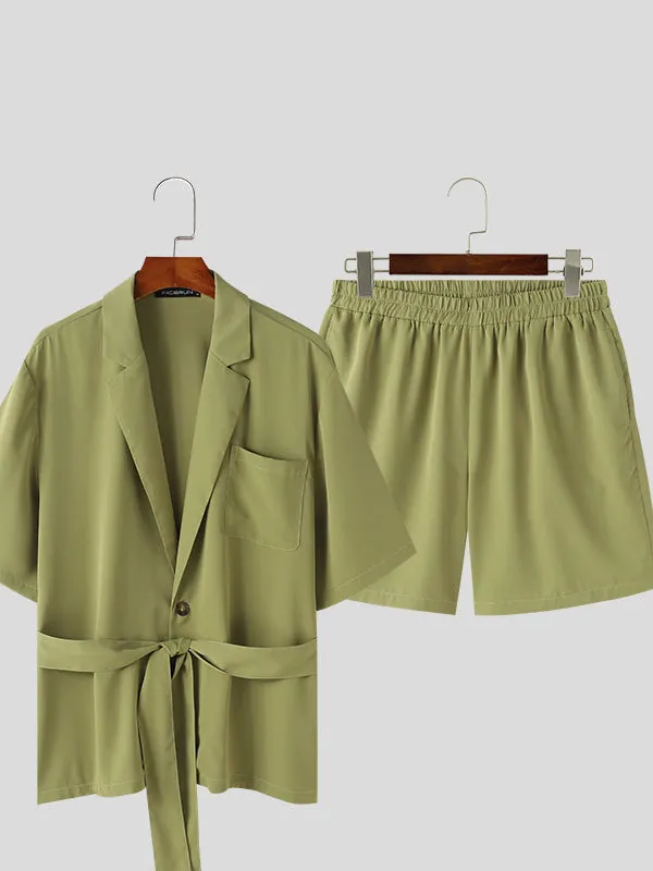 Mens Solid Short Sleeve Two Pieces Outfits SKUK61910 sold by Incerunmen product image thumbnail 4