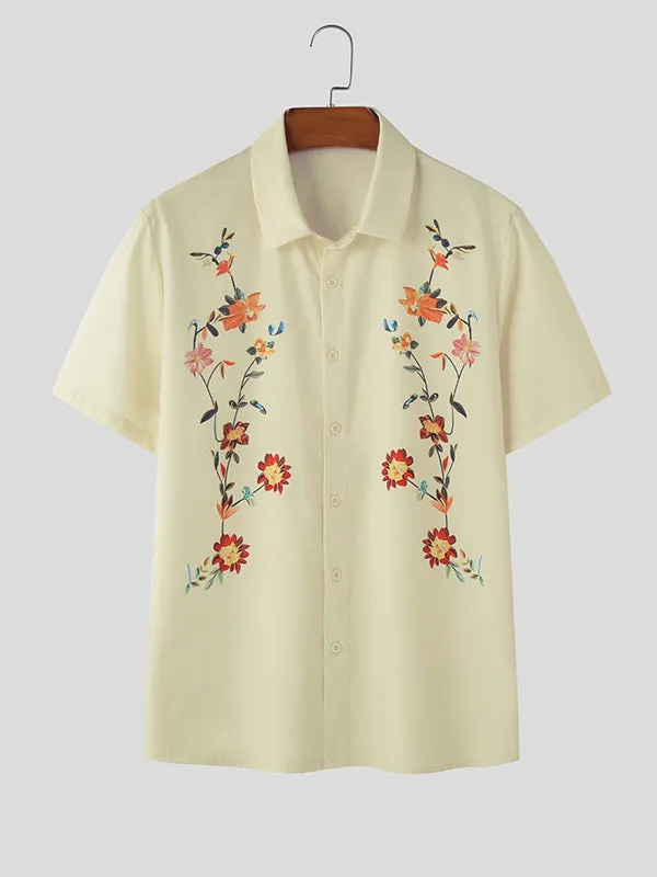 Mens Floral Print Lapel Collar Short Sleeve Shirt SKUK61132 sold by Incerunmen product image thumbnail 4