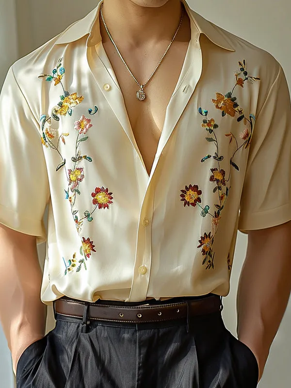 Mens Floral Print Lapel Collar Short Sleeve Shirt SKUK61132 sold by Incerunmen