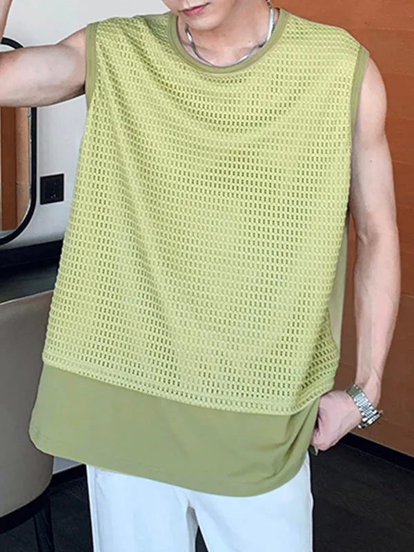 Mens Mesh Patchwork Crew Neck Sleeveless Vest SKUK62627 sold by Incerunmen