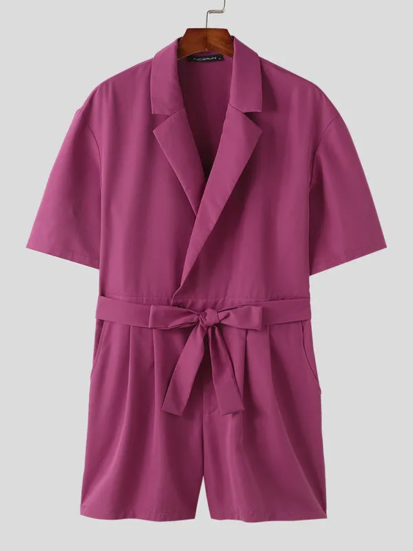 Mens Solid Notched Lapel Short Sleeve Jumpsuit SKUK61649 sold by Incerunmen product image thumbnail 4