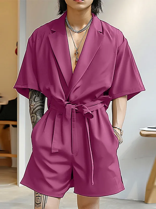 Mens Solid Notched Lapel Short Sleeve Jumpsuit SKUK61649 sold by Incerunmen product image thumbnail 3