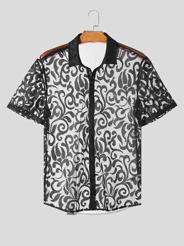 Mens Lace See Through Short Sleeve Shirt SKUK61375 sold by Incerunmen product image thumbnail 3