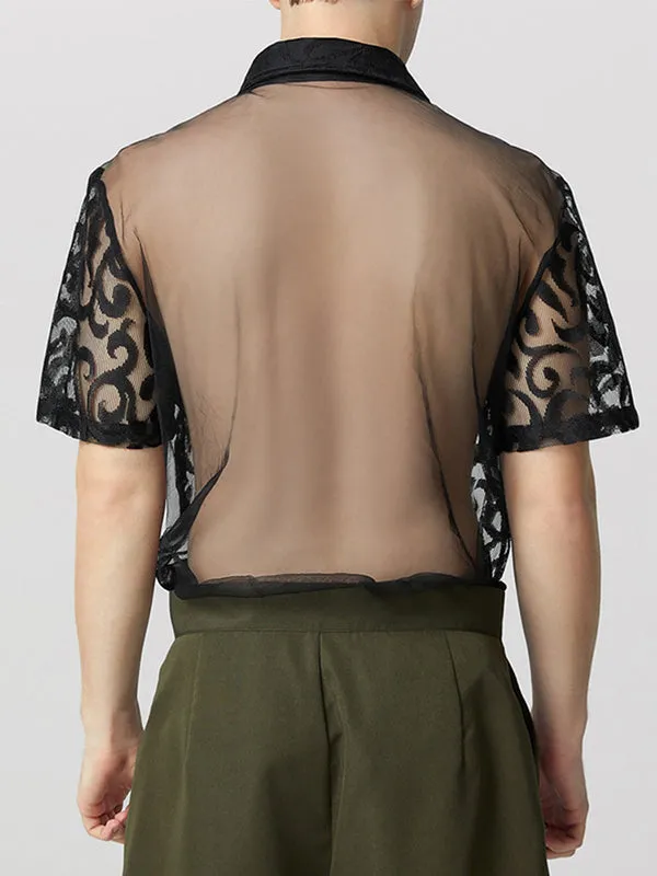 Mens Lace See Through Short Sleeve Shirt SKUK61375 sold by Incerunmen product image thumbnail 2
