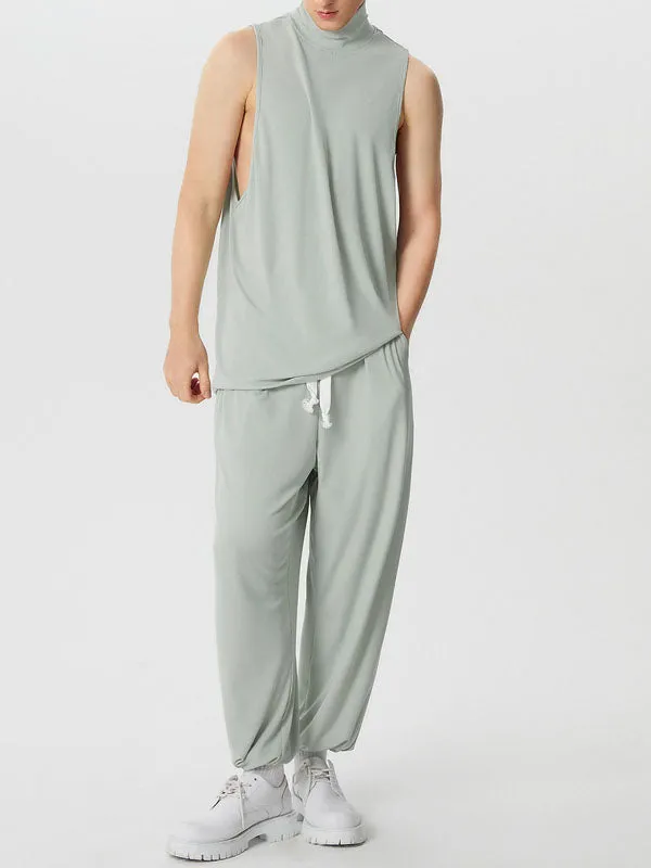 Mens Solid High Neck Sleeveless Two Pieces Outfits SKUK61577 sold by Incerunmen
