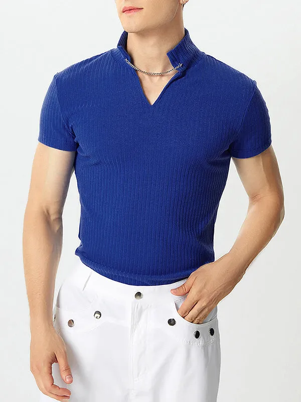 Mens Solid Textured Notched Neck Short Sleeve T-Shirt SKUK61909 sold by Incerunmen product image thumbnail 5