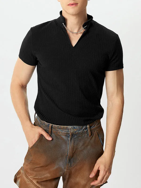 Mens Solid Textured Notched Neck Short Sleeve T-Shirt SKUK61909 sold by Incerunmen product image thumbnail 2