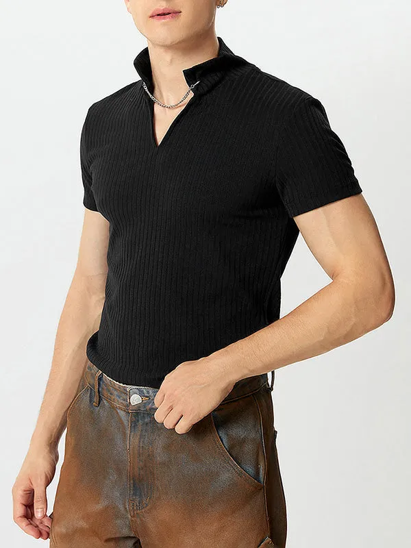 Mens Solid Textured Notched Neck Short Sleeve T-Shirt SKUK61909 sold by Incerunmen product image thumbnail 3