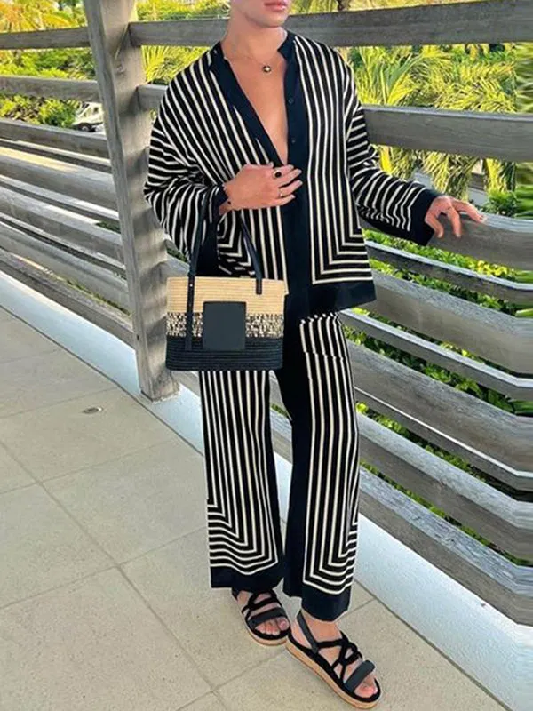 Mens Striped Long Sleeve Two Pieces Outfits SKUK51721 sold by Incerunmen