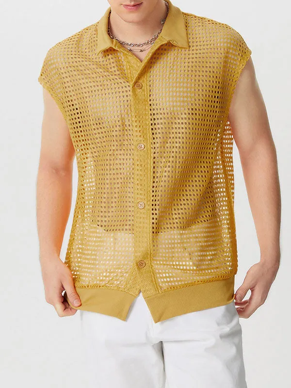 Mens Solid Mesh See Through Casual Shirt SKUK55783 sold by Incerunmen product image thumbnail 3