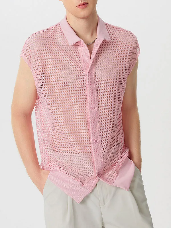 Mens Solid Mesh See Through Casual Shirt SKUK55783 sold by Incerunmen product image thumbnail 5