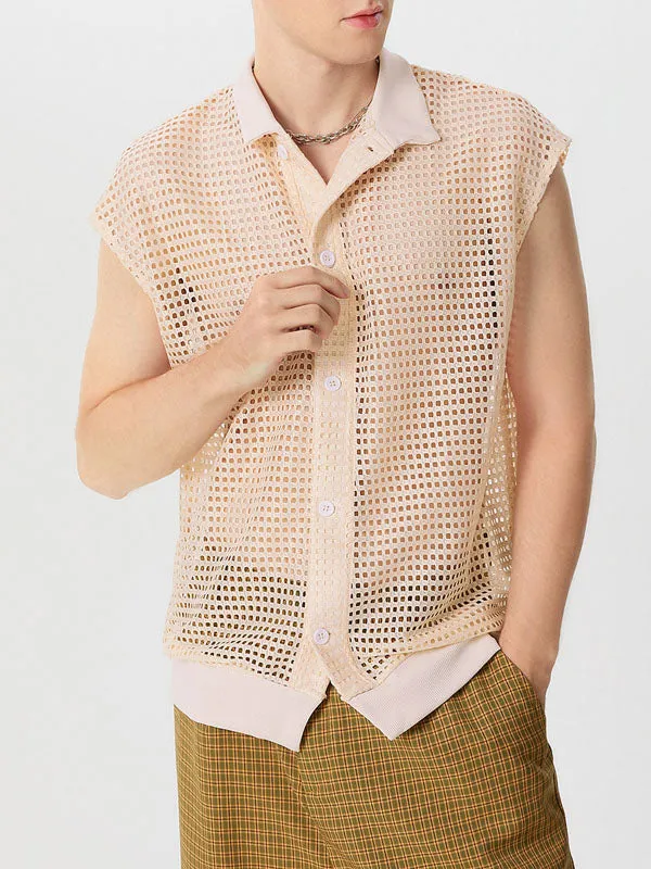 Mens Solid Mesh See Through Casual Shirt SKUK55783 sold by Incerunmen