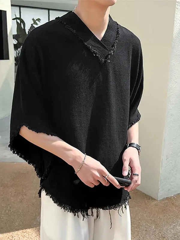 Mens Raw Edge High-Low Hem T-Shirt SKUK58846 sold by Incerunmen product image thumbnail 2