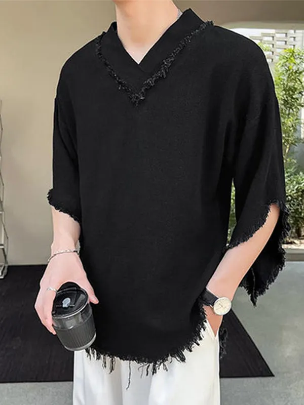 Mens Raw Edge High-Low Hem T-Shirt SKUK58846 sold by Incerunmen