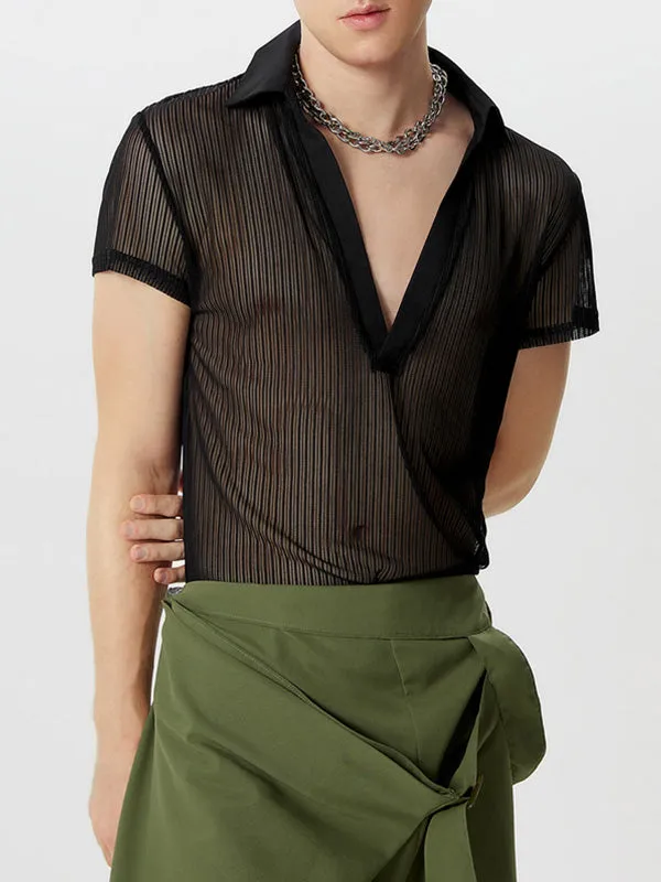 Mens Solid See Through Notched Neck T-Shirt SKUK55282 sold by Incerunmen